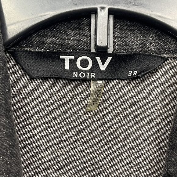 Tov Noir Womens Fringe Back Gray Denim Jacket Size 38 Button-Front - Picture 2 of 9
